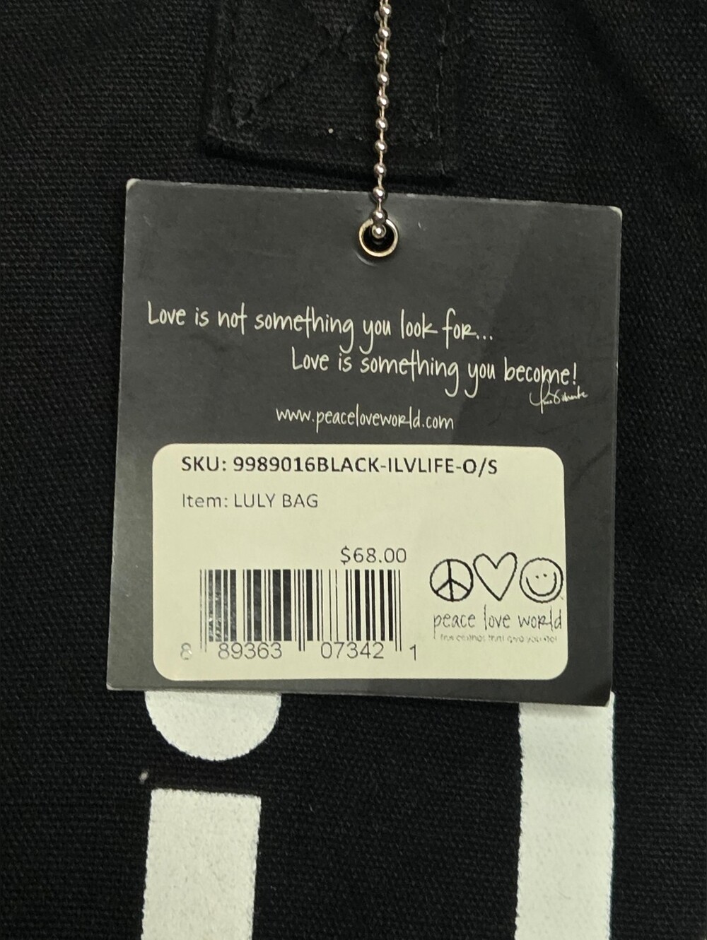 Peace Love World Black Canvas Tote with White 'I Love My Life' Print - Picture 6 of 9